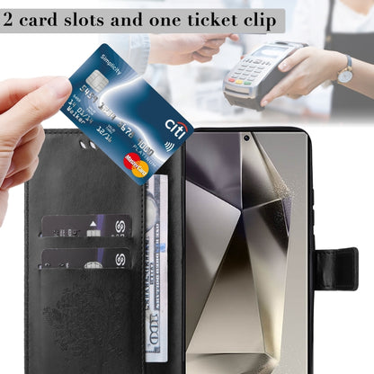 For Samsung Galaxy S25 Ultra 5G Tree & Cat Embossed Pattern Flip Leather Phone Case(Black) by buy2fix