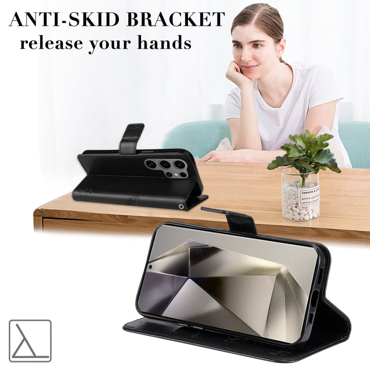 For Samsung Galaxy S25 Ultra 5G Tree & Cat Embossed Pattern Flip Leather Phone Case(Black) by buy2fix