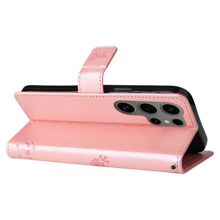 For Samsung Galaxy S25 Ultra 5G Tree & Cat Embossed Pattern Flip Leather Phone Case(Rose Gold) by buy2fix