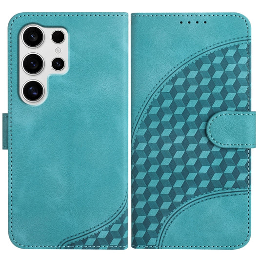 For Samsung Galaxy S25 Ultra 5G Elephant Head Embossed Phone Leather Case with Lanyard(Light Blue) by buy2fix