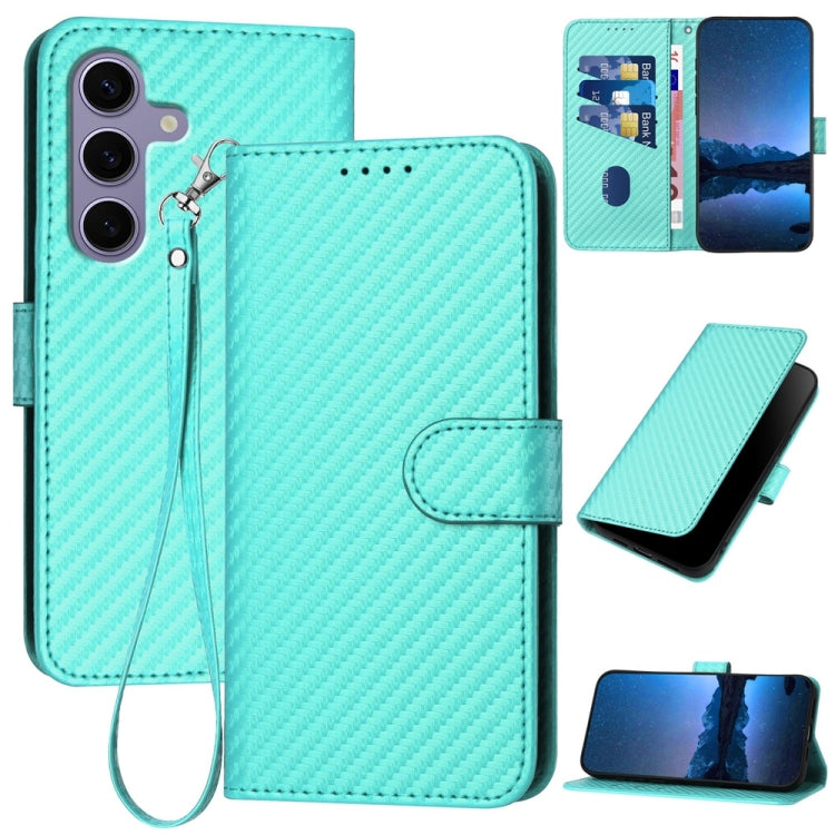 For Samsung Galaxy S25 5G YX0070 Carbon Fiber Buckle Leather Phone Case with Lanyard(Light Blue) by buy2fix