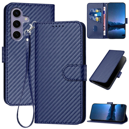 For Samsung Galaxy S25 5G YX0070 Carbon Fiber Buckle Leather Phone Case with Lanyard(Royal Blue) by buy2fix