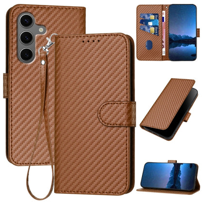 For Samsung Galaxy S25+ 5G YX0070 Carbon Fiber Buckle Leather Phone Case with Lanyard(Coffee) by buy2fix