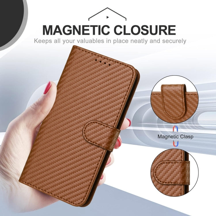 For Samsung Galaxy S25+ 5G YX0070 Carbon Fiber Buckle Leather Phone Case with Lanyard(Coffee) by buy2fix