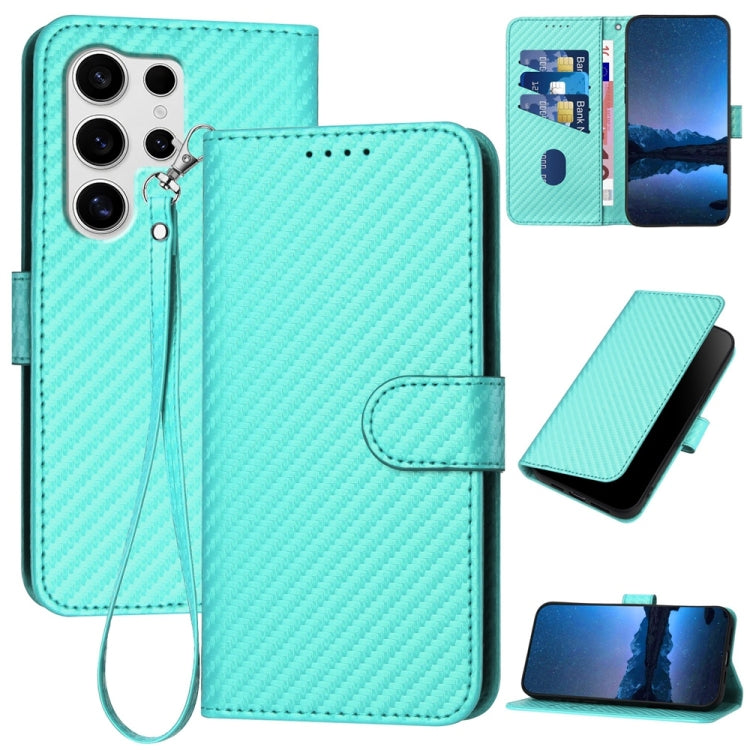 For Samsung Galaxy S25 Ultra 5G YX0070 Carbon Fiber Buckle Leather Phone Case with Lanyard(Light Blue) by buy2fix