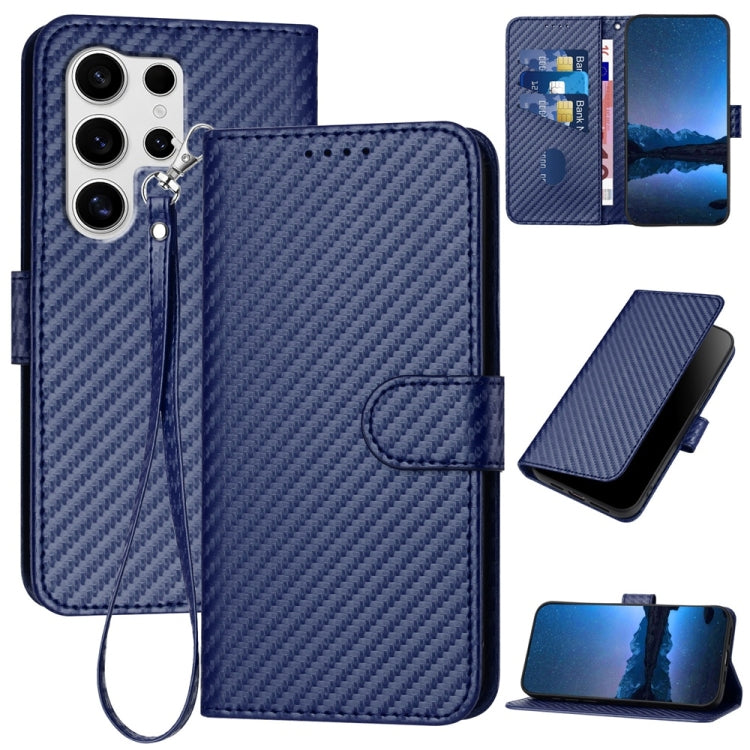 For Samsung Galaxy S25 Ultra 5G YX0070 Carbon Fiber Buckle Leather Phone Case with Lanyard(Royal Blue) by buy2fix