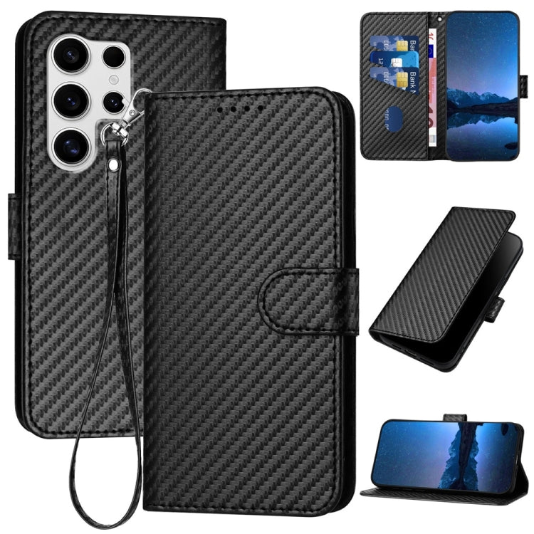 For Samsung Galaxy S25 Ultra 5G YX0070 Carbon Fiber Buckle Leather Phone Case with Lanyard(Black) by buy2fix