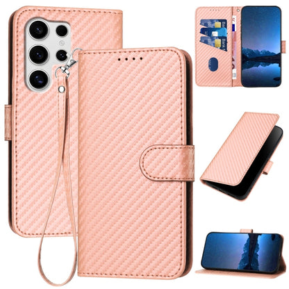 For Samsung Galaxy S25 Ultra 5G YX0070 Carbon Fiber Buckle Leather Phone Case with Lanyard(Pink) by buy2fix