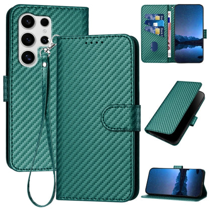 For Samsung Galaxy S25 Ultra 5G YX0070 Carbon Fiber Buckle Leather Phone Case with Lanyard(Dark Green) by buy2fix