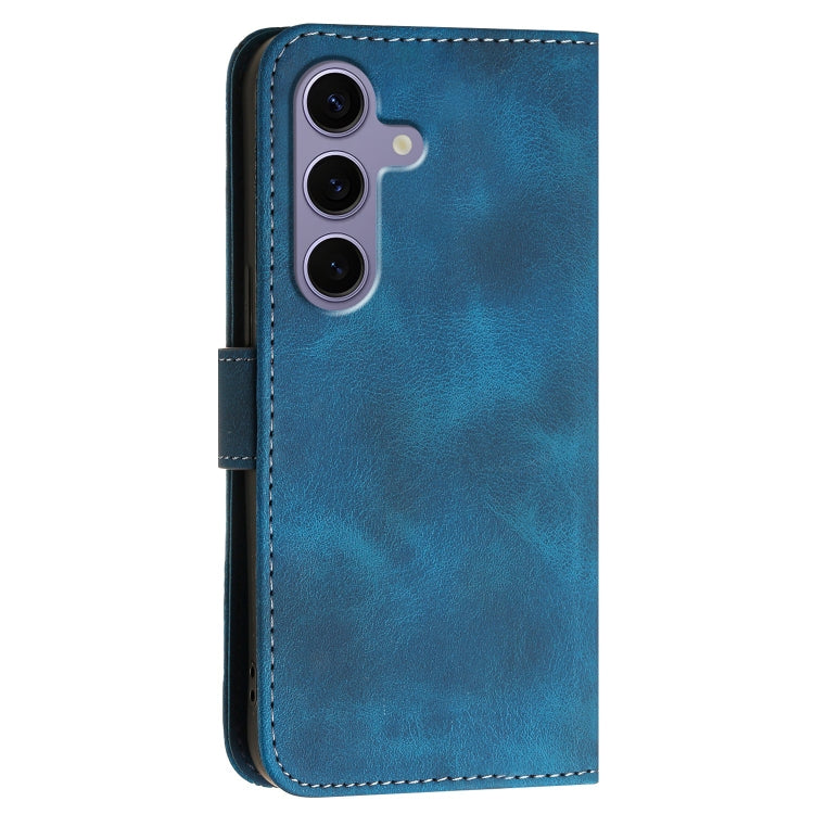 For Samsung Galaxy S25 5G Grid Butterfly Embossed Pattern Leather Phone Case with Lanyard(Dark Blue) by buy2fix