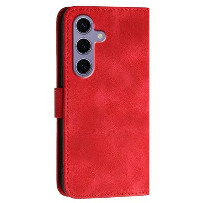 For Samsung Galaxy S25 5G Grid Butterfly Embossed Pattern Leather Phone Case with Lanyard(Red) by buy2fix