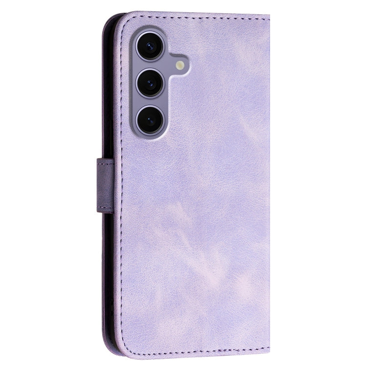 For Samsung Galaxy S25 5G Grid Butterfly Embossed Pattern Leather Phone Case with Lanyard(Light Purple) by buy2fix