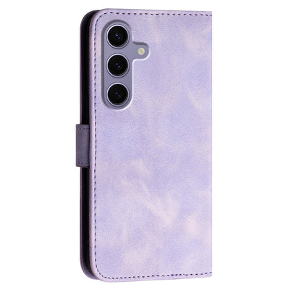 For Samsung Galaxy S25 5G Grid Butterfly Embossed Pattern Leather Phone Case with Lanyard(Light Purple) by buy2fix