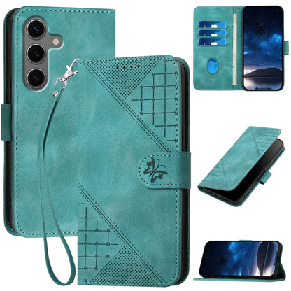 For Samsung Galaxy S25+ 5G Grid Butterfly Embossed Pattern Leather Phone Case with Lanyard(Light Blue) by buy2fix