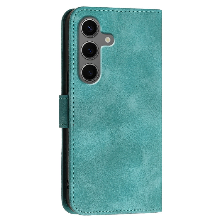 For Samsung Galaxy S25+ 5G Grid Butterfly Embossed Pattern Leather Phone Case with Lanyard(Light Blue) by buy2fix