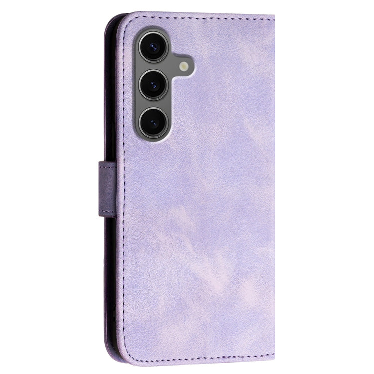 For Samsung Galaxy S25+ 5G Grid Butterfly Embossed Pattern Leather Phone Case with Lanyard(Light Purple) by buy2fix