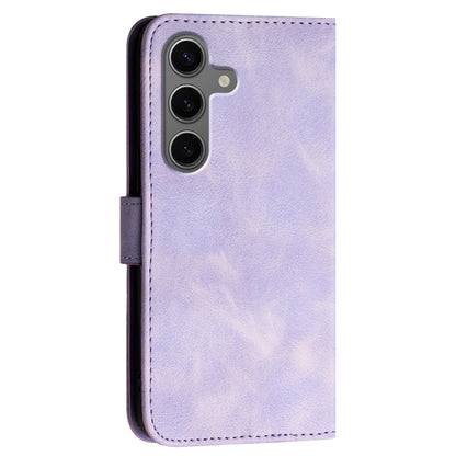 For Samsung Galaxy S25+ 5G Grid Butterfly Embossed Pattern Leather Phone Case with Lanyard(Light Purple) by buy2fix