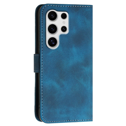 For Samsung Galaxy S25 Ultra 5G Grid Butterfly Embossed Pattern Leather Phone Case with Lanyard(Dark Blue) by buy2fix