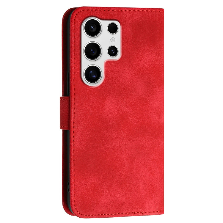 For Samsung Galaxy S25 Ultra 5G Grid Butterfly Embossed Pattern Leather Phone Case with Lanyard(Red) by buy2fix