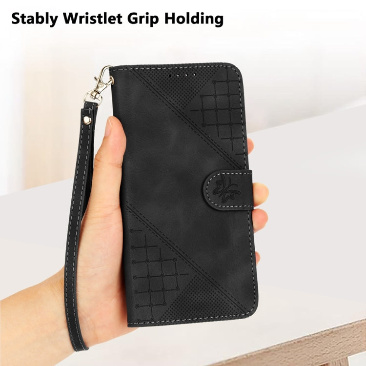 For Samsung Galaxy S25 Ultra 5G Grid Butterfly Embossed Pattern Leather Phone Case with Lanyard(Black) by buy2fix