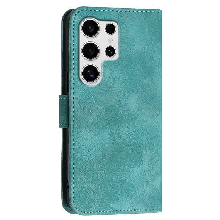 For Samsung Galaxy S25 Ultra 5G Grid Butterfly Embossed Pattern Leather Phone Case with Lanyard(Light Blue) by buy2fix