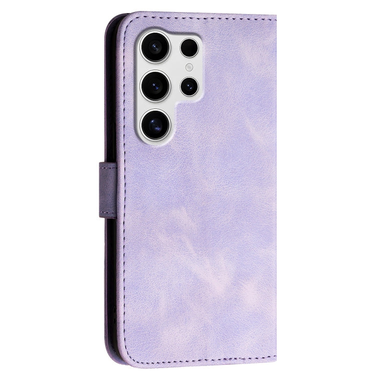 For Samsung Galaxy S25 Ultra 5G Grid Butterfly Embossed Pattern Leather Phone Case with Lanyard(Light Purple) by buy2fix