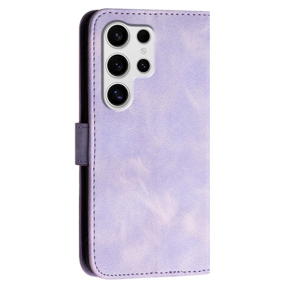 For Samsung Galaxy S25 Ultra 5G Grid Butterfly Embossed Pattern Leather Phone Case with Lanyard(Light Purple) by buy2fix