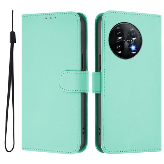 For OnePlus 11 Skin Feel Solid Color Leather Phone Case with Lanyard(Mint Green) - OnePlus Cases by buy2fix | Online Shopping UK | buy2fix