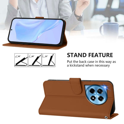 For OnePlus 12 5G Global Skin Feel Solid Color Leather Phone Case with Lanyard(Brown) - OnePlus Cases by buy2fix | Online Shopping UK | buy2fix