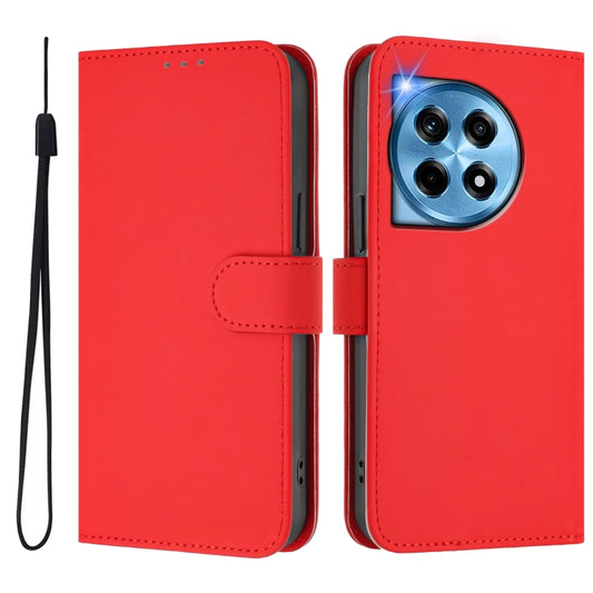 For OnePlus 12 5G Global Skin Feel Solid Color Leather Phone Case with Lanyard(Red) - OnePlus Cases by buy2fix | Online Shopping UK | buy2fix