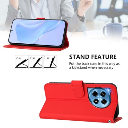 For OnePlus 12 5G Global Skin Feel Solid Color Leather Phone Case with Lanyard(Red) - OnePlus Cases by buy2fix | Online Shopping UK | buy2fix