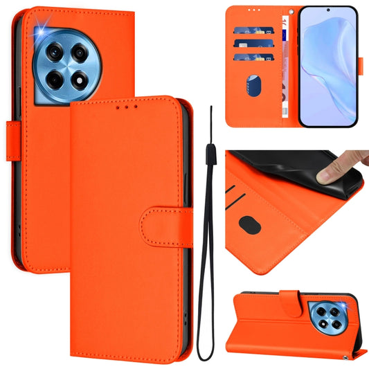 For OnePlus 12 5G Global Skin Feel Solid Color Leather Phone Case with Lanyard(Orange) - OnePlus Cases by buy2fix | Online Shopping UK | buy2fix