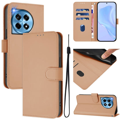 For OnePlus 12 5G Global Skin Feel Solid Color Leather Phone Case with Lanyard(Nude) - OnePlus Cases by buy2fix | Online Shopping UK | buy2fix