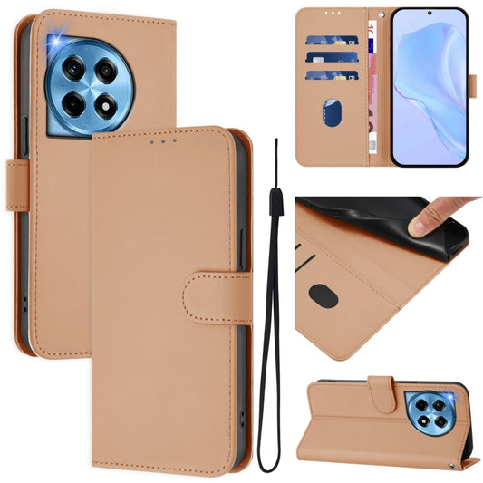 For OnePlus 12 5G Global Skin Feel Solid Color Leather Phone Case with Lanyard(Nude) - OnePlus Cases by buy2fix | Online Shopping UK | buy2fix