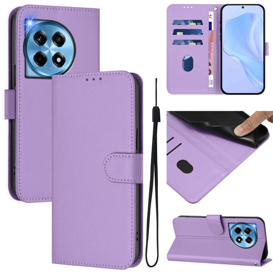 For OnePlus 12 5G Global Skin Feel Solid Color Leather Phone Case with Lanyard(Lavender Purple) - OnePlus Cases by buy2fix | Online Shopping UK | buy2fix