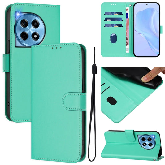 For OnePlus 12 5G Global Skin Feel Solid Color Leather Phone Case with Lanyard(Green) - OnePlus Cases by buy2fix | Online Shopping UK | buy2fix