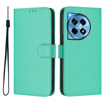 For OnePlus 12 5G Global Skin Feel Solid Color Leather Phone Case with Lanyard(Green) - OnePlus Cases by buy2fix | Online Shopping UK | buy2fix