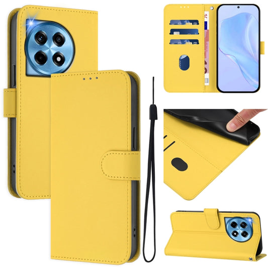 For OnePlus 12 5G Global Skin Feel Solid Color Leather Phone Case with Lanyard(Lemon Yellow) - OnePlus Cases by buy2fix | Online Shopping UK | buy2fix