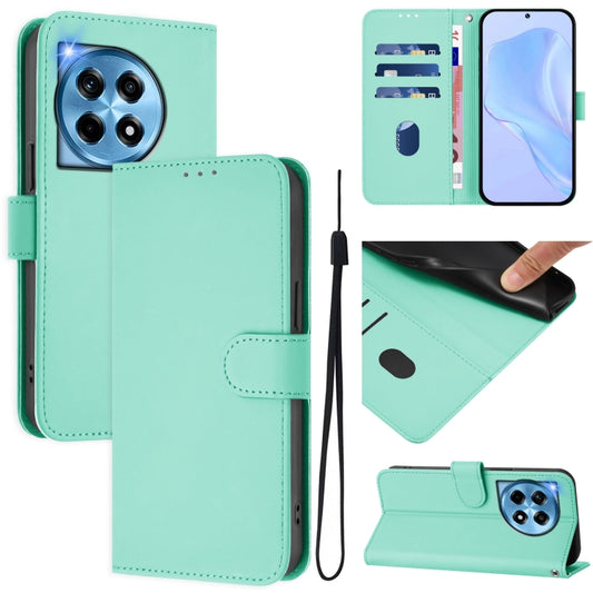 For OnePlus 12 5G Global Skin Feel Solid Color Leather Phone Case with Lanyard(Mint Green) - OnePlus Cases by buy2fix | Online Shopping UK | buy2fix