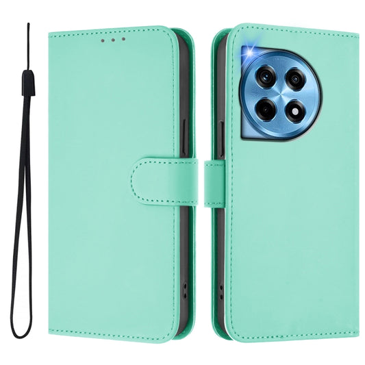 For OnePlus 12 5G Global Skin Feel Solid Color Leather Phone Case with Lanyard(Mint Green) - OnePlus Cases by buy2fix | Online Shopping UK | buy2fix