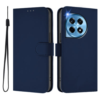 For OnePlus 12 5G Global Skin Feel Solid Color Leather Phone Case with Lanyard(Navy Blue) - OnePlus Cases by buy2fix | Online Shopping UK | buy2fix