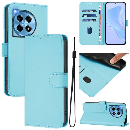 For OnePlus 12 5G Global Skin Feel Solid Color Leather Phone Case with Lanyard(Sky Blue) - OnePlus Cases by buy2fix | Online Shopping UK | buy2fix