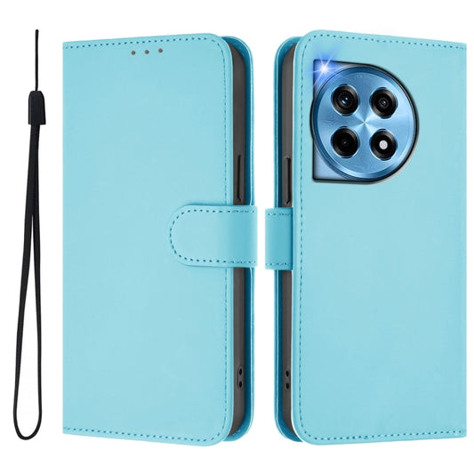 For OnePlus 12 5G Global Skin Feel Solid Color Leather Phone Case with Lanyard(Sky Blue) - OnePlus Cases by buy2fix | Online Shopping UK | buy2fix
