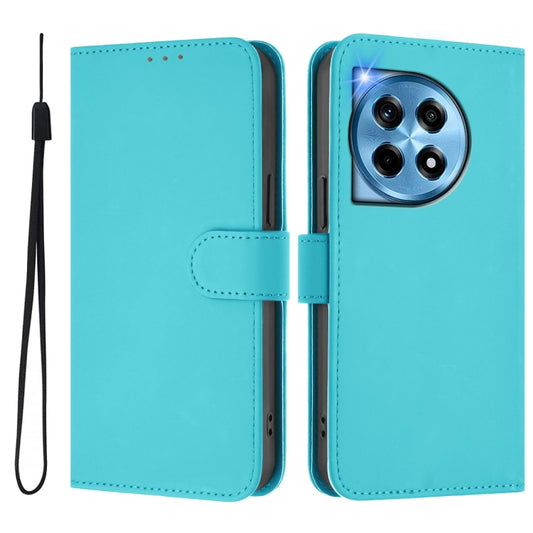For OnePlus 12 5G Global Skin Feel Solid Color Leather Phone Case with Lanyard(Lake Blue) - OnePlus Cases by buy2fix | Online Shopping UK | buy2fix