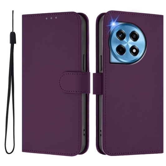 For OnePlus 12 5G Global Skin Feel Solid Color Leather Phone Case with Lanyard(Violet) - OnePlus Cases by buy2fix | Online Shopping UK | buy2fix