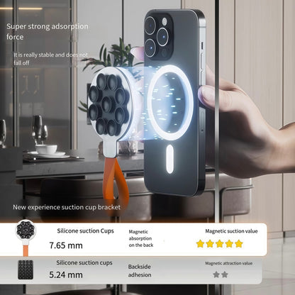 Suction Cup Magnetic Silicone Band Phone Holder(Silver Orange) - Hand-Sticking Bracket by buy2fix | Online Shopping UK | buy2fix