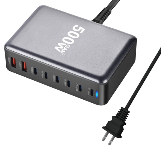 500W GaN 6 Type-C 2 USB Multi Ports Sharing Desktop Charger, Plug:US Plug(Grey) - Multifunction Charger by buy2fix | Online Shopping UK | buy2fix