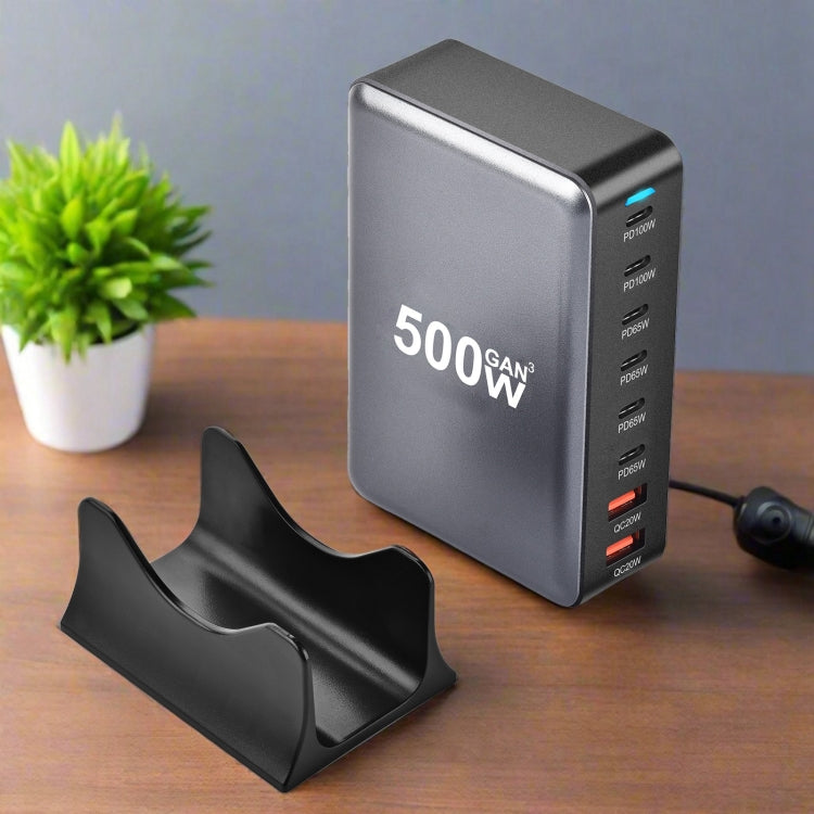 500W GaN 6 Type-C 2 USB Multi Ports Sharing Desktop Charger, Plug:US Plug(Grey) - Multifunction Charger by buy2fix | Online Shopping UK | buy2fix