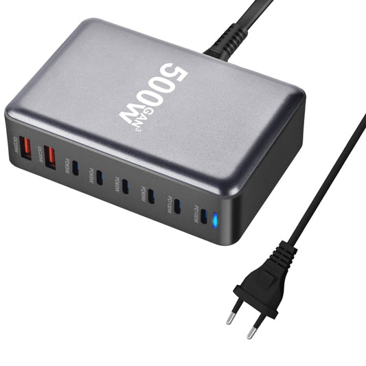 500W GaN 6 Type-C 2 USB Multi Ports Sharing Desktop Charger, Plug:EU Plug(Grey) - Multifunction Charger by buy2fix | Online Shopping UK | buy2fix