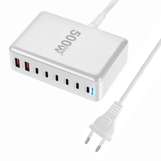 500W GaN 6 Type-C 2 USB Multi Ports Sharing Desktop Charger, Plug:EU Plug(White) - Multifunction Charger by buy2fix | Online Shopping UK | buy2fix